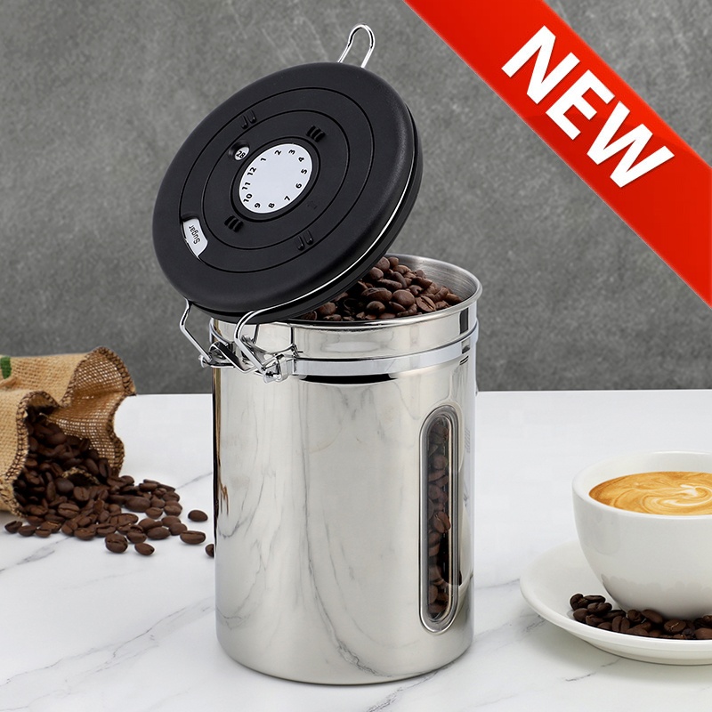 New Design Vacuum Sealed Food Storage Coffee Canister Airtight Stainless Steel Coffee Canister 800ml/1000ml/1400ml/1800ml