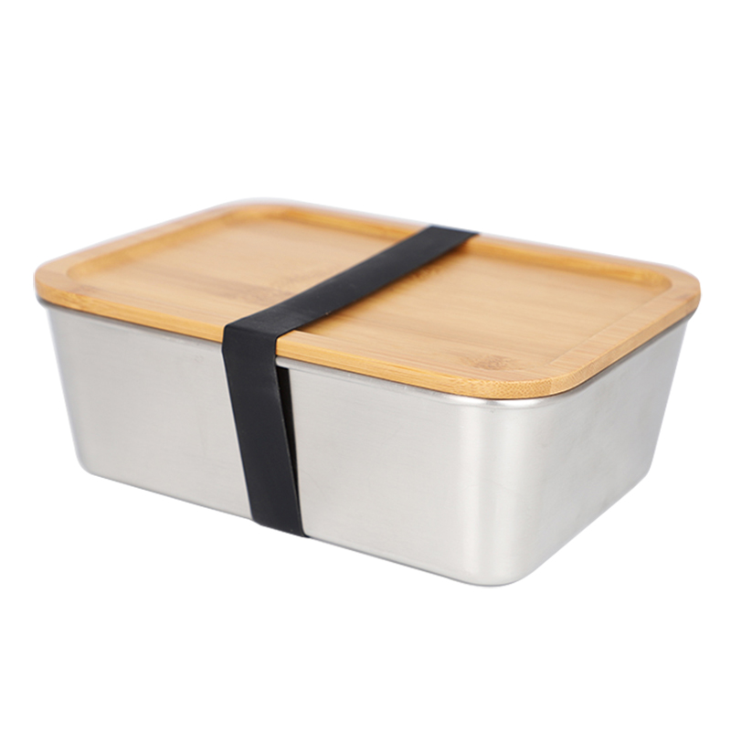 बांस का ढक्कन स्टेनलेस स्टील खाद्य कंटेनर खाद्य पैकेजिंग कंटेनर लीकप्रूफ धातु बेंटो लंच बॉक्स स्टेनलेस स्टील खाद्य वाहक