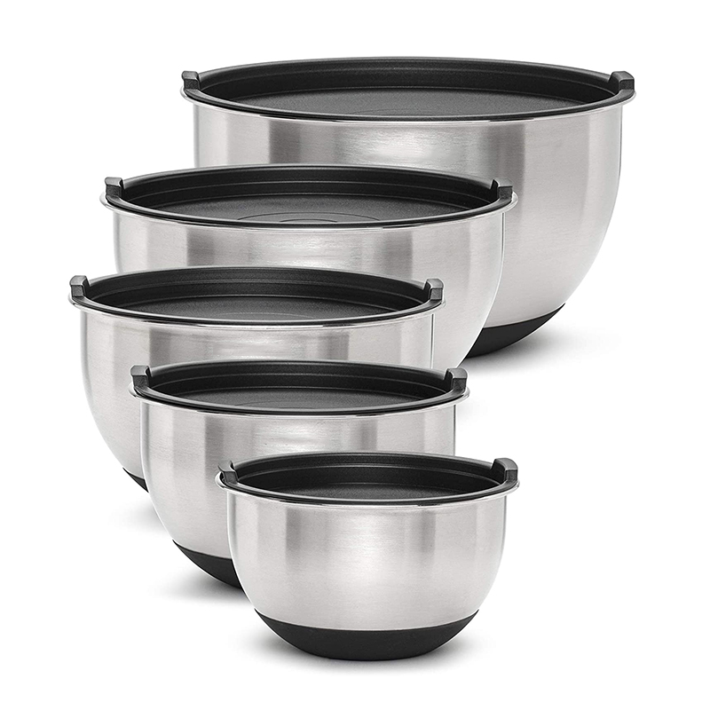 Zdjele za miješanje od nehrđajućeg čelika sa poklopcima i silikonskim dnom za pohranu u kuhinji Kuvanje Pečenje Priprema