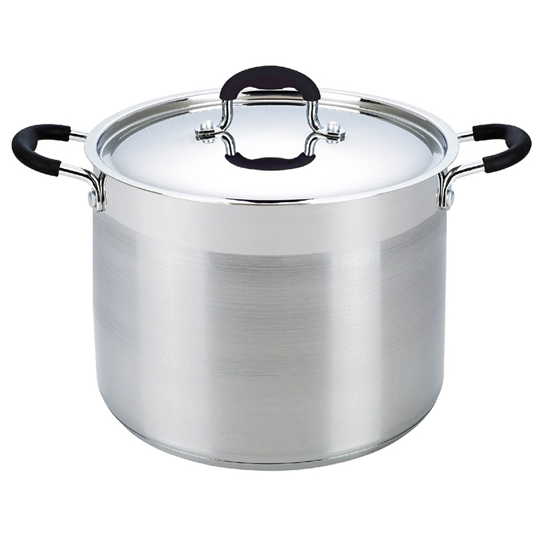 Köksredskap Högkvalitativt rostfritt stål Stock Pot Soup Pot med glaslock och två sidor handtag med silikon