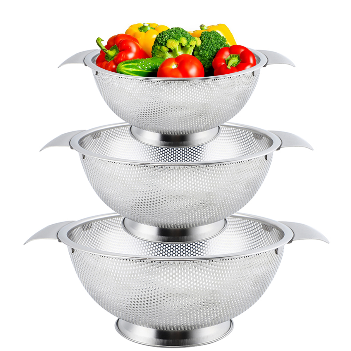 Conxunto de coladores de cociña para froitas e verduras