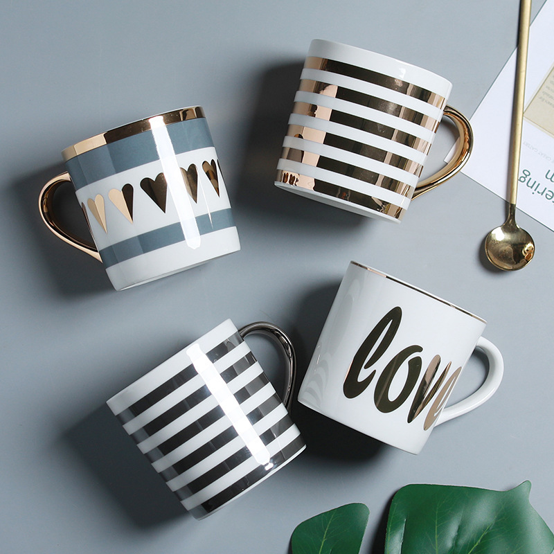 350ml Outline In Gold Ceramics Mug Simple Letter Coffee Milk Mug Featured Image