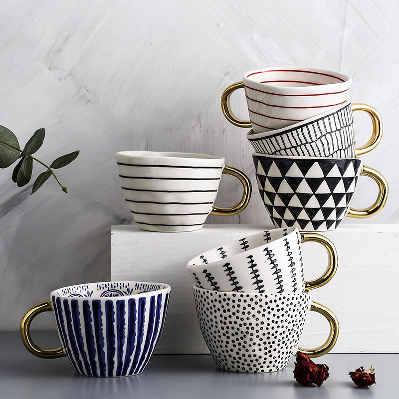 China Cheap price Fancy Coffee Cups And Mugs - Creative Hand Painted Ceramic Mug Mug for tea Coffee Mugs With Gold Handgrip Tea Mug Breakfast Milk Mug Kitchen Dinnerware – Win-win