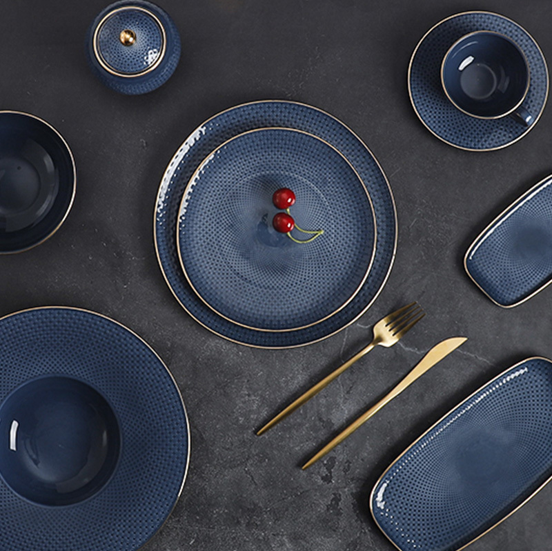 100% Original Steak Plate - Kaleidoscope Collection(Blue Color) – 2022 Color Glazed Bone China Dinnerware for Hotel – Win-win