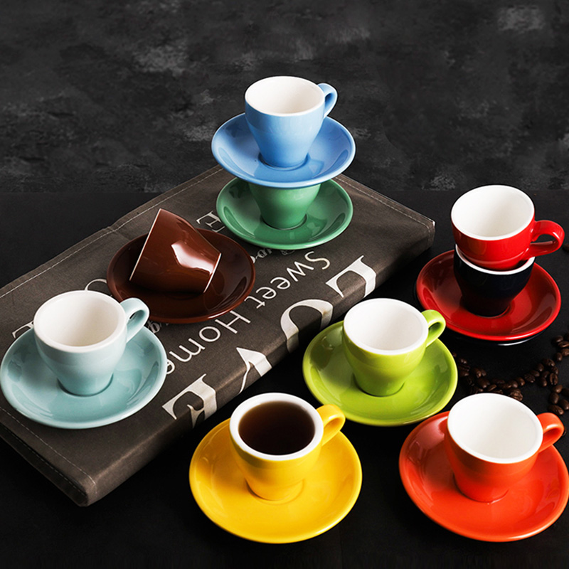 180ml Coffee Mug Set Colored Glaze Ceramic Coffee Cup&Saucer Home Drinkware Featured Image