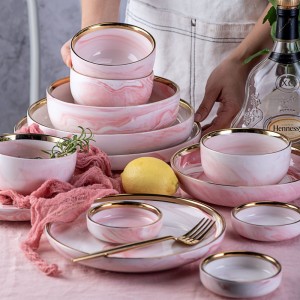 Cheapest Price  Blue Ceramic Dinnerware Sets - Pink Phnom Penh Marble Ceramic Tableware Bowl Plate Creative Ins dinnerware set – Win-win