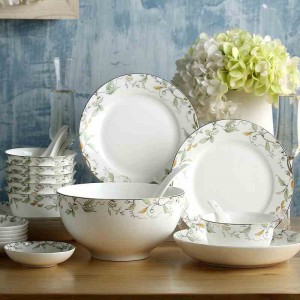26-piece set fine bone china porcelain dinnerware set leaf paining bowl