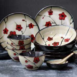 Japanese style flower ceramic household tableware dish plate ceramic dinner set