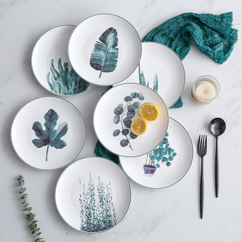 8inch Green Plants Porcelain Dinner Plate Tableware Dinner Set Ceramic Plate Featured Image
