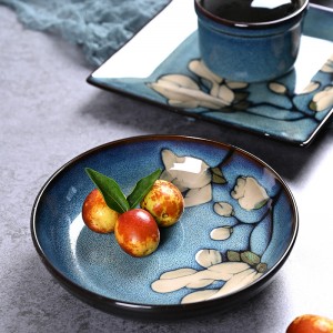 Win-win hand-painted porcelain magnolia tableware set home round plate rice bowl fish bowl big soup bowl
