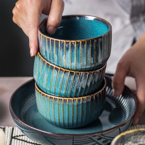 Win-win Blue Ceramic Kiln random texture Color Glazed Personality Bowl