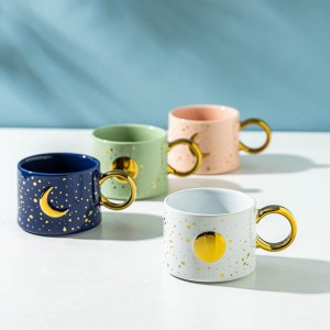 300ml Moon Sun Ceramic Mug Gold Handgrip Coffee Milk Mug Creative Home Office Water Mug Couple Gift