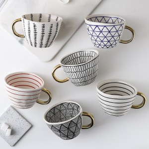 Creative Ceramic 300ml Coffee Cup Personality Kitchen Tableware Geometric Pattern Pottery Tea Cup Coffee Cup Travel Nordic Home