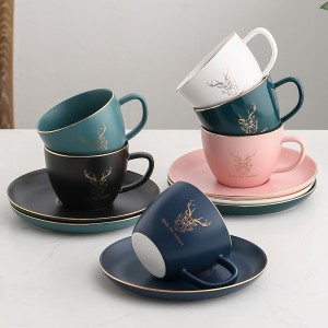 Luxury Gold Rim Ceramic Office Coffee Cup And Saucer Set Milk Tea Mugs Birthday Couples Gifts Friends Cup
