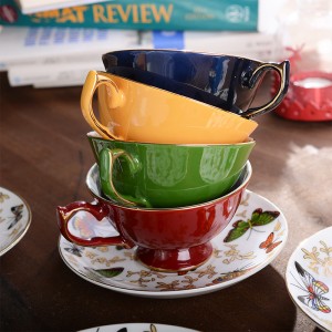 British black tea cup European coffee cup classical afternoon tea petty butterfly gold bone china tea cup