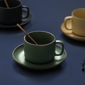 Simple Coffee Cup and Saucer Nordic Luxury Ceramic Solid Color Household Suit Creative Office Afternoon Tea Cup with Spoon