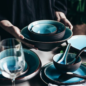 Ice Cracking Glaze Ceramic Tableware Household Dishes Rice Bowls Dinner Set