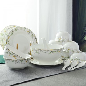 26-piece set fine bone china porcelain dinnerware set leaf paining bowl
