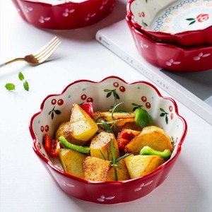 Ceramic Cherry Bowl Fruit Salad Bowl Heart Shaped Round Breakfast Bowl