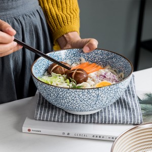 8 inch ceramic noodle bowl striped design big soup bowl restaurant household retro tableware