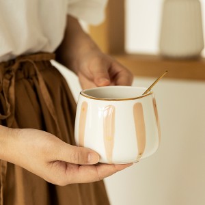 370ml Nordic creative ceramic coffee cup household water cup milk mug gold inlaid couple mug