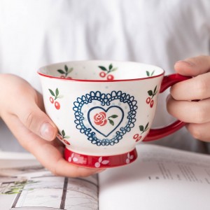 450/220/350ml Cherry Coffee Milk Breakfast Mug With Handle Ceramic Lovers Mugs Tumblers office Home Drinkware Mug