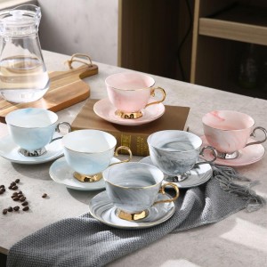300ml Marble Ceramic Coffee Mug Luxury Marble Coffee Cup Saucer Set Gold Rim Teacup Breakfast Milk Couple Mugs Drinkware