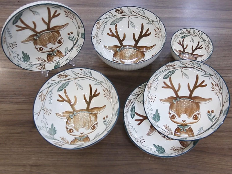 Win-Win Ceramic Dinnerware Animal Style Fawn Mixed Color Porcelain Dinnerwareware for Home Dining