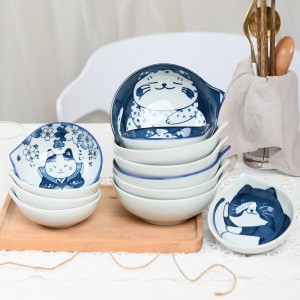 Win-win ceramic creative hand-painted cartoon cute cat ceramic bowl rice soup bowl seasoning bowl dipping sauce plate tableware