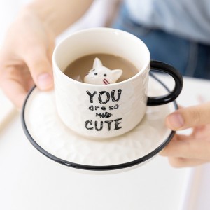 Cute Cat Relief Ceramic Mug Tray Creative Coffee Cups Milk Teacup Handle Porcelain Cup Couple Water Cup Novelty Gift