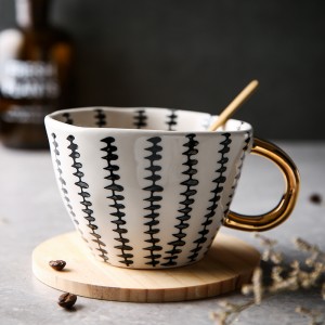 Creative hand painted ceramic mug tea cup coffee mug with golden handle tea cup breakfast milk cup kitchen dinnerware