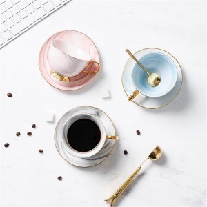 300ml Marble Ceramic Coffee Mug Luxury Marble Coffee Cup Saucer Set Gold Rim Teacup Breakfast Milk Couple Mugs Drinkware