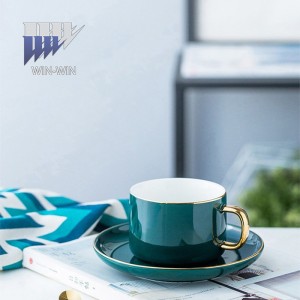 European-Style Luxury Coffee Mug Set Tea Cup Simple Tea Ceramic Cup with Spoon Latte Cup Dark Green