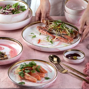 Pink Phnom Penh Marble Ceramic Tableware Bowl Plate Creative Ins dinnerware set