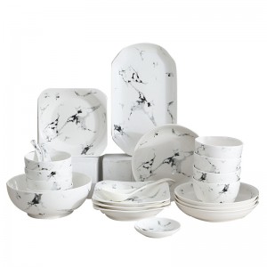 Nordic Marbling Ceramic Tableware Home Breakfast Bowl Dish & Plate Set