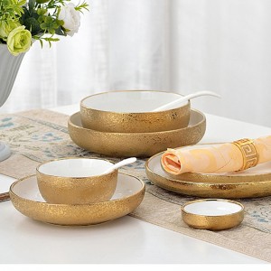 Ceramic Gold Plate Nordic Style Creative Porcelain Dish Soup Rice Bowl dinnerware set