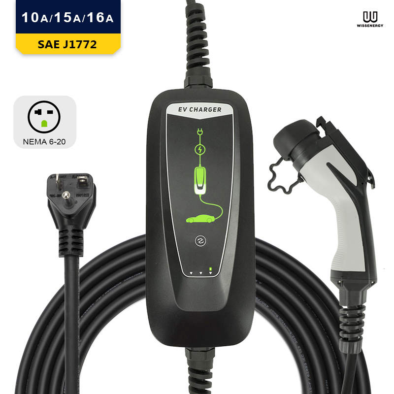 WS020 Portable EV Charger (3.6KW, 10/15/16A Adjustable, 230V±10% AC, Single Phase) NEMA 6-20 Plug&SAE J1772 Connector (17FT/5.2M Cable) Featured Image