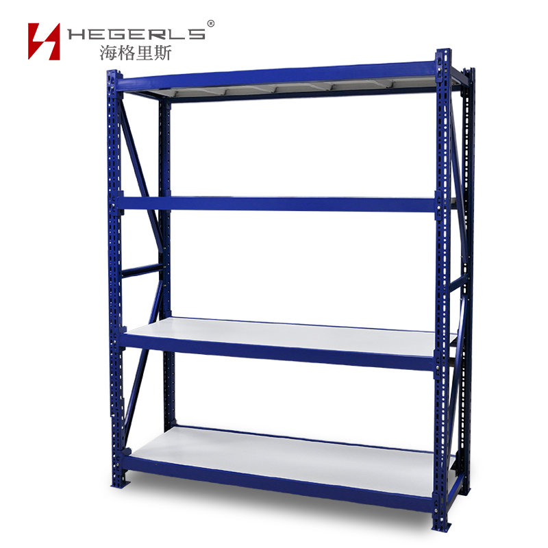 china Heavy Duty medium duty longpsan shelving rack with steel shelves