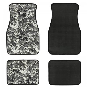4pcs JDM Universal Sakura Wave Black Fabric Foot Mat Interior Carpet