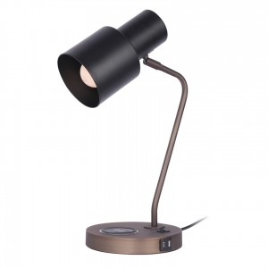 Lampă de masă cu design tradițional E27, încărcare fără fir pentru lampă de birou pentru telefon cu port de încărcare USB