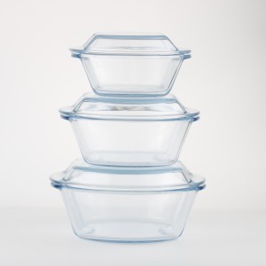 3pcs round glass fresh bowl set with lid, salad bowl, microwave bowl