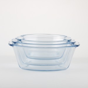 3pcs round glass fresh bowl set with lid, salad bowl, microwave bowl