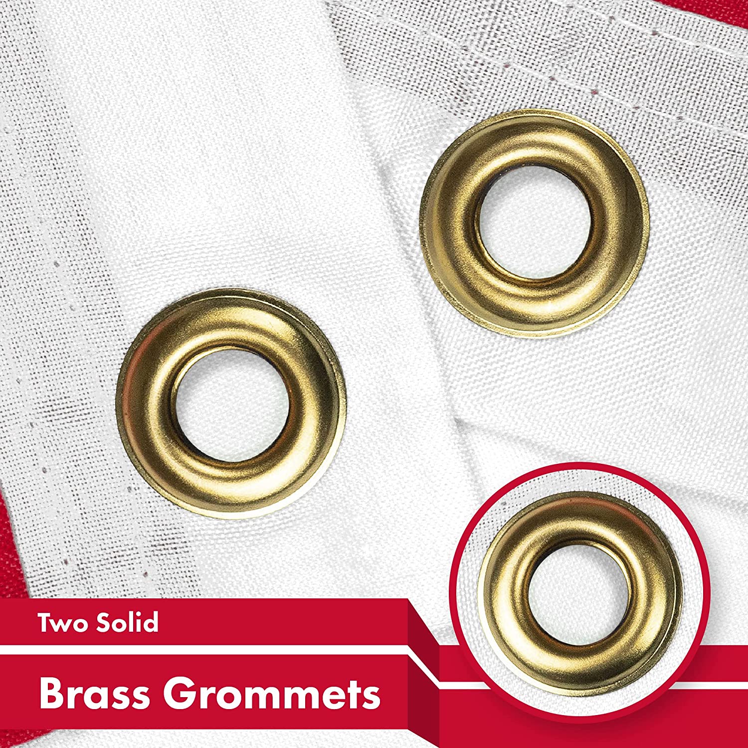 2 brass grommets on sewn Flag of Denmark