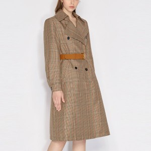 New spring assembly belt plaid breasted long trench coat woman