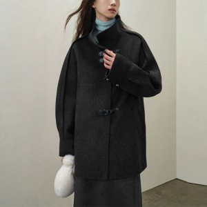 Manecă liliac cu cataramă cu clapă dublă din lână haină de iarnă pentru femei 2023