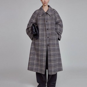Large plaid warm retro large silhouette double-sided Ni wool coat