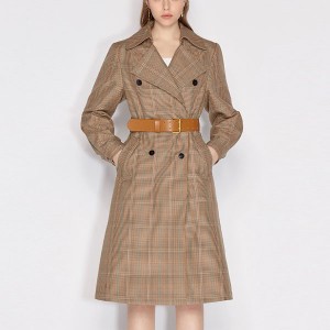 Bagong spring assembly belt plaid breasted long trench coat babae