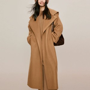 Design sense lapel profile waist camel cashmere double-sided overcoat women 2023 winter coat new coatt
