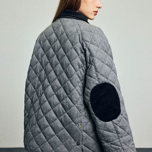 Lekka, ciepła, pikowana kurtka w romby dla kobiet ze sztruksową, patchworkową kurtką myśliwską