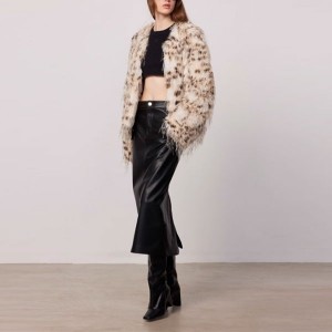 Leopard point long fur non-animal fur coat